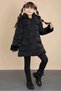 Girl's Inflatable Coat Furry Black Detachable Hood Zippered - 3