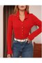 Women's Red Mock Neck Snap Fastener Knit Sweater – Comfortable Fit, Daily Stylish Model - 8