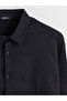 Black Plus Size Regular Fit Long Sleeve Linen Look Men's Shirt - 6
