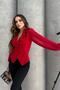 Women's Button Detailed Sleeves Chiffon Blouse Red - 3