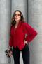 Women's Button Detailed Sleeves Chiffon Blouse Red - 4
