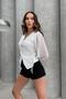 Women's white v-neck blouse with side lace-up detail - 5