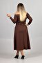 Plus Size Madonna Collar Slit Modal Combed Cotton Dress Brown - 7