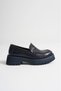 Women's Navy Crocodile Faux Leather Thick Soled Comfortable Loafer Shoes