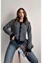 Gold Buttoned Striped Stylish Knitwear Cardigan