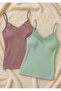 2-Pack Lace Detailed String Strap Tank Top - Soft Textured Clothing Made from Cotton and Modal Blend