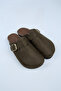 Leon Men's Vegan Leather Buckle Khaki Sabo Slippers - 5