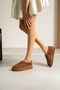 Women's Tan Leopard Pattern Suede Embroidery Detailed Thick Sole Winter Casual Shoes with Fur Inside - 2