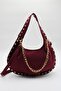 Women's Burgundy Suede Handbag with Studded Detail and Chain Accessory - 5