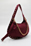 Women's Burgundy Suede Handbag with Studded Detail and Chain Accessory - 4