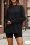 Women's Black Relax Fit Comfortable Cut 100% Cotton Long Sleeve Crew Neck Basic T-Shirt - 3
