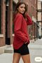 Women's Red Relax Fit Comfortable Cut 100% Cotton Long Sleeve Crew Neck Basic T-Shirt - 3