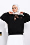 Ceylan Embroidered Three Thread Sweatshirt with Black Scarf Accessories - 3