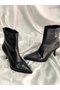 Aura Black Crinkled Leather 8 cm Heel Boots - 6
