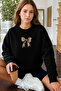 Women's Winter Cotton Leopard Bow Printed Regular Crew Neck Sweatshirt