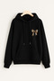 Women's Winter Minimal Leopard Bow Printed Hooded Regular Sweatshirt with Kangaroo Pocket