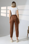 Women's High Waist Brown Suede Pants – Ankle Length with Belt and Pockets - 8