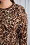Women's Plus Size Leopard Print Ribbed Detail Crew Neck Soft Stretchy Blouse - 2