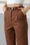 Women's High Waist Brown Suede Pants – Ankle Length with Belt and Pockets - 3