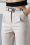Women's Ecru Suede Pants/Ankle Length with Belted Pockets and Pockets - 4