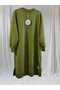 Women's Olive Colored Knee-Length Long Sleeves Elastic Tunic 30645