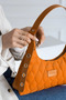 Women's Orange Quilted Patterned Baguette Shoulder Bag, Hand and Shoulder Bag Suitable for Daily Use - 3