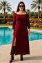 Women's Plus Size Madonna Collar Front Single Slit Modal Fabric Long Stretchy Dress - 2
