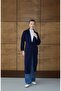 Women's Shawl Collar Belted Knitwear Cardigan with Pockets Navy Blue