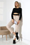 Women's Ecru Suede Pants/High Waist Carrot Leg Trendy Pants - 6