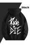 Oversize Hoodie Ride or Die Printed - Unisex Hooded Sweatshirt Street Fashion Black - 2