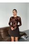Women Blouse See-Through Embossed Floral Pattern Blouse Top Clothing - 4