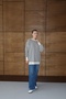 25034 Women's Oversized Striped Balloon Sleeve Long Sweater Navy Blue - 4