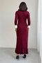 Women's Burgundy Stylish Ankle Length Sleeve Buttoned Long Knit Dress - 6