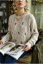Beige Embroidered Knitwear Sweater a Lace-Like Knit O Oversized Standard Size - 2