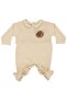 Baby Girl Ecru Brown Rose Embroidered Lace Booties Romper - 3