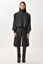 Pleated Short Suede Coat Lfn0136 Khaki