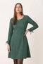 Women's Dark Green Crew Neck Shirred Long Sleeve Dress with Handle Detail Arm-26K001033 - 2