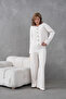 Women's Crew Neck Button Closure Ribbed Knit Jacket Pants Two-Piece Knitwear Set - 2