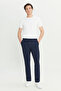 Men's Navy Blue Slim Fit Slim Fit Seersucker Patterned Tie-Waist Travel Casual Trousers with Side Pockets - 2