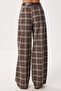 Belted Checkered Polyviscon Trousers Lrg0049 Brown - 7