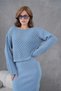Women's Boat Neck Knit Detail Blouse Dress Two-Piece Trko Set - 3