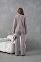 Women's Crew Neck Button Closure Ribbed Knit Jacket Pants Two-Piece Knitwear Set - 6