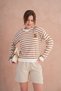 Women's Crew Neck Embroidery Detail Striped Knitwear Sweater - 3