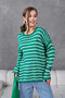 Women's Crew Neck Striped Embroidery Detail Oversized Knitwear Sweater - 2