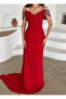 Red String Strap Shoulder Stone Detailed Y Slit Evening Dress - 6