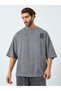 Men Grey Acid Wash Boxy Fit Embroidered T-Shirt - 3