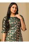 Green Round Neck Floral Print Straight Kurta and Elasticated Pants Set - 6