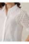 White Schiffli Sleeve Crop Shirt - 2