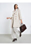 Beige Double Breasted Wool Like Coat with Pocket Detail - 2