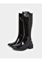 Black Patent Knee-High Boots with Gusset - 3